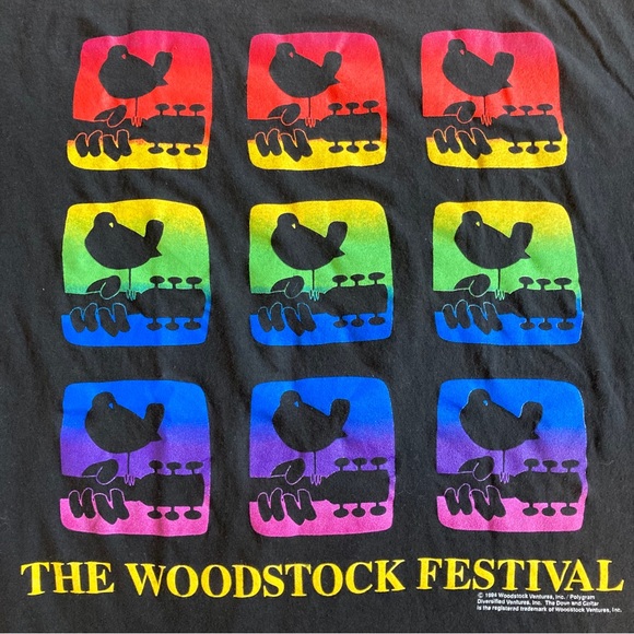 1994 Woodstock Music Festival Shirt Neon 90s Band GEM Tag Black XL Vintage
